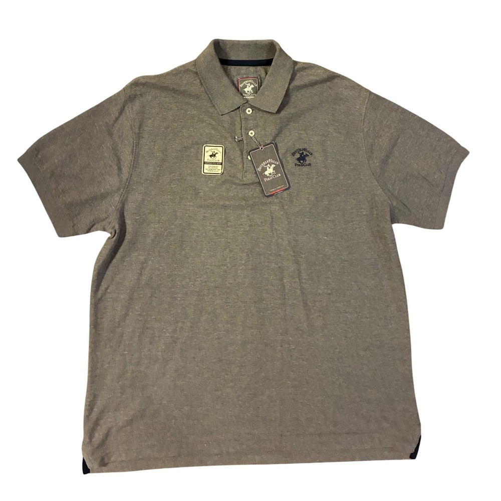 Beverly Hills Polo Club Mens Gray Heritage Polo Shirt‎ Modern Fit Large NWT Y2K